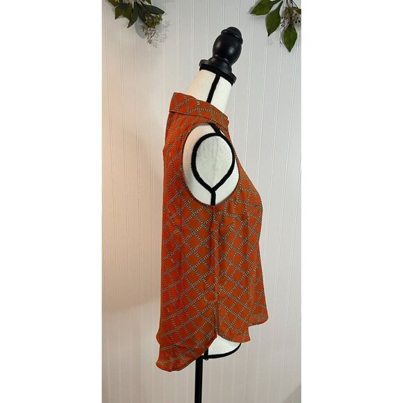 Michael Kors Womens Sleeveless Orange Top With Chain Print Size XS - Picture 7 of 15